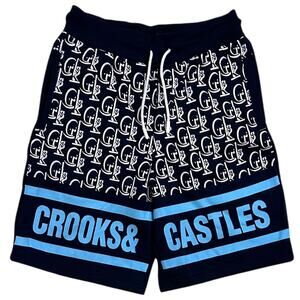 Crooks & Castles Men's Sweatshorts New Core Monogram Fleece Shorts in Navy